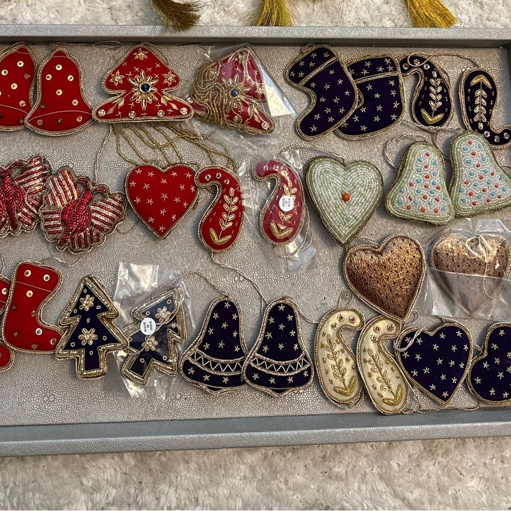 Set of 10 Beaded Christmas Tree Holiday Ornaments